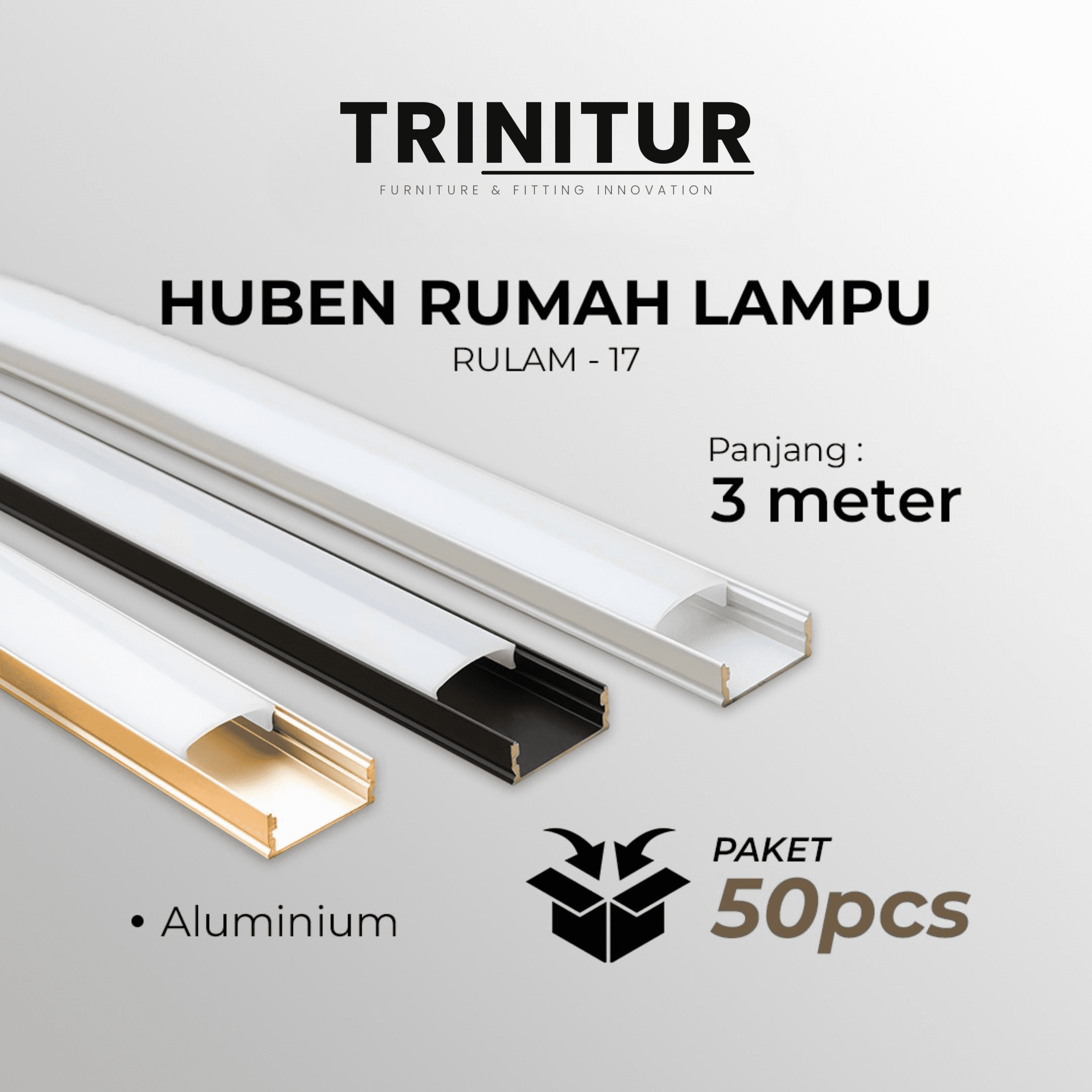 Huben Profile Aluminium LED RULAM-17 (Paket 50pcs)